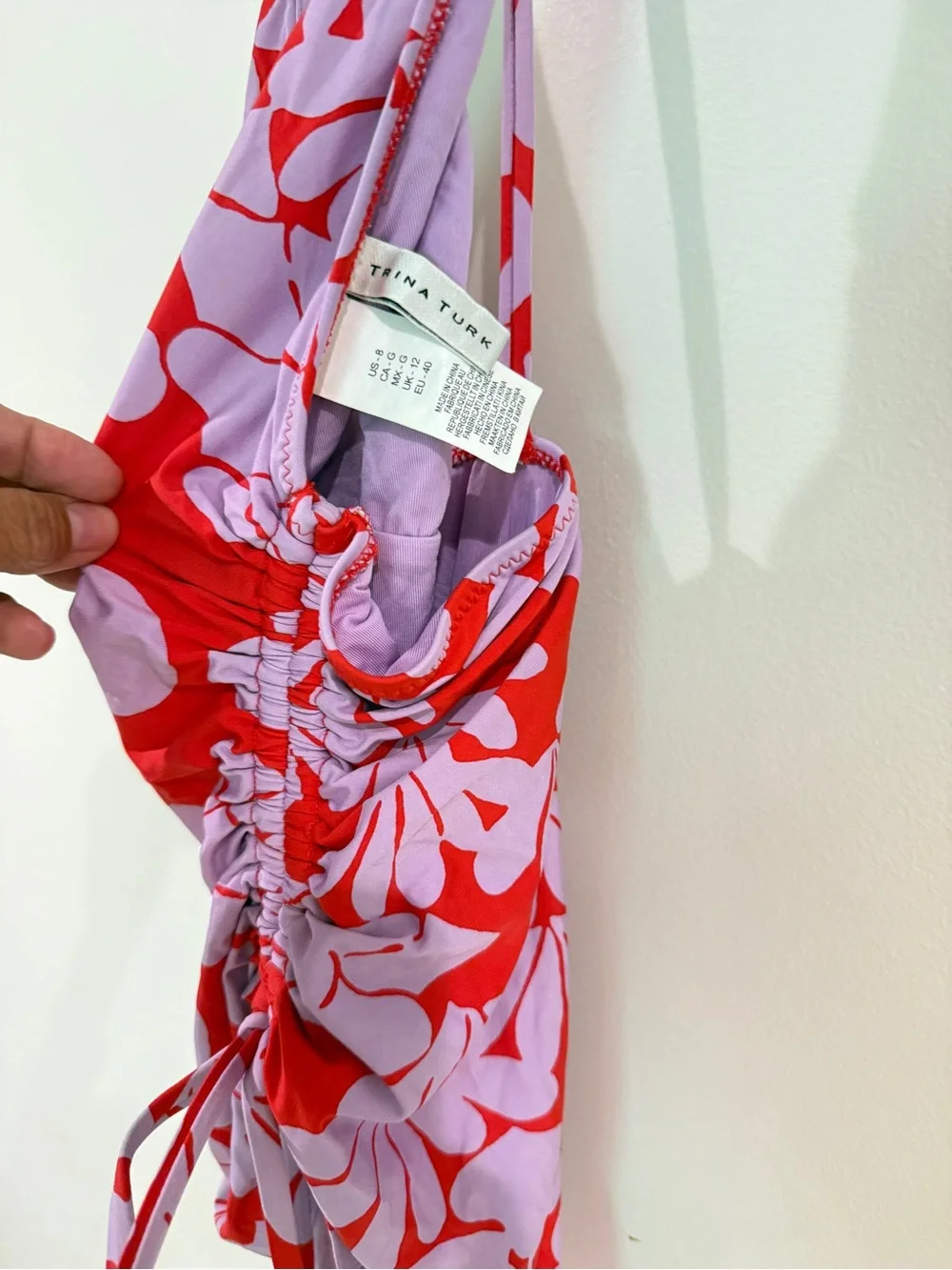 Trina Turk Red & Pink Floral Halter Swim One-Piece
